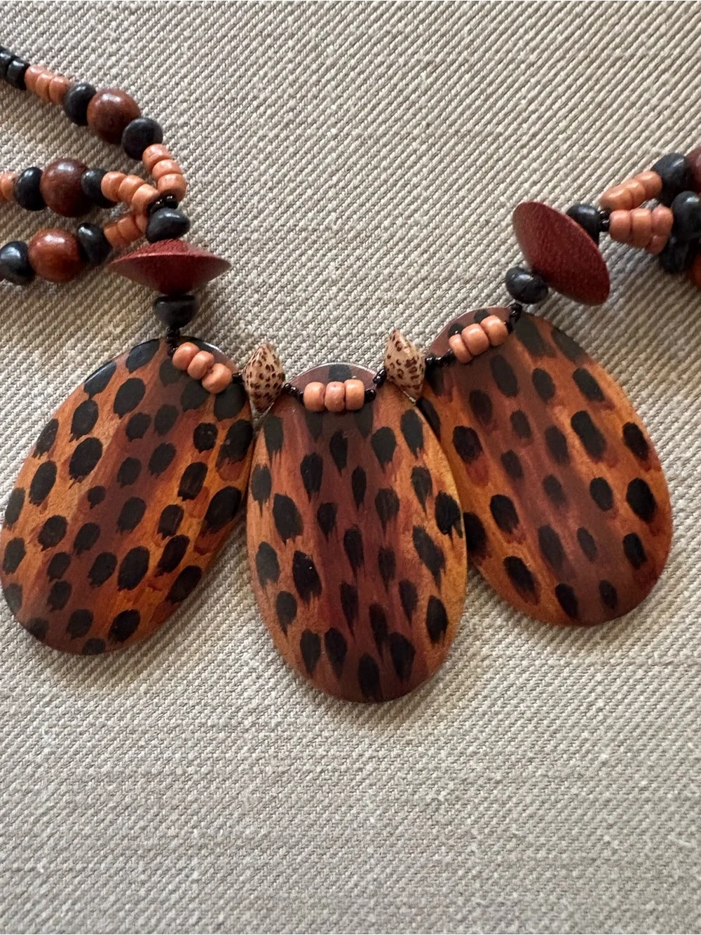GORGEOUS handcrafted chunky statement necklace wooden pendants natural wood bead